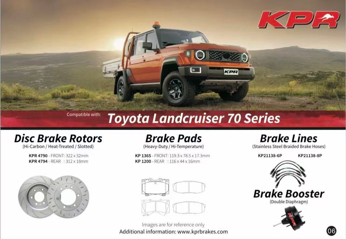 BRAKE UPGRADE KIT FOR LANDCRUISER LC76 REAR (REAR E-Brake Set up + HT4S Rotors + HD 4WD Pads + Braided brake hose Kit)
