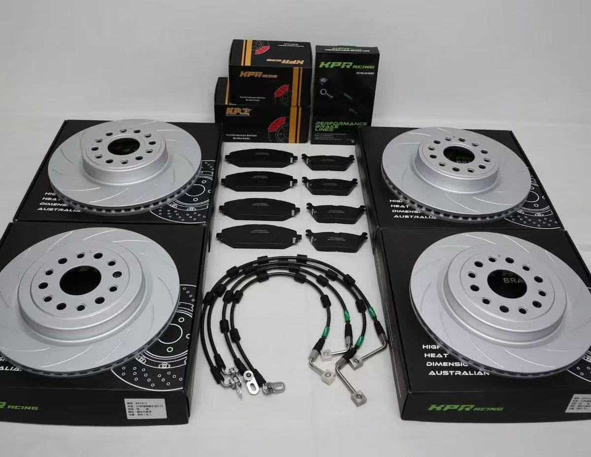 BRAKE UPGRADE KIT FOR LANDCRUISER LC76 REAR (REAR E-Brake Set up + HT4S Rotors + HD 4WD Pads + Braided brake hose Kit)